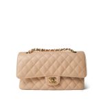 Beige Clair Caviar Quilted Classic Flap Medium Gold Hardware