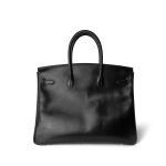 Birkin 35 Black Box Calfskin Palladium Plated F Square Stamp - Image 4