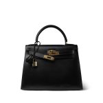 Kelly 28 Sellier Black Box Calfskin Gold Plated U Circle Stamp - Image 8