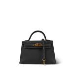 Mini Kelly Sellier Gris Graphite Veau Epsom Gold Plated U Stamp