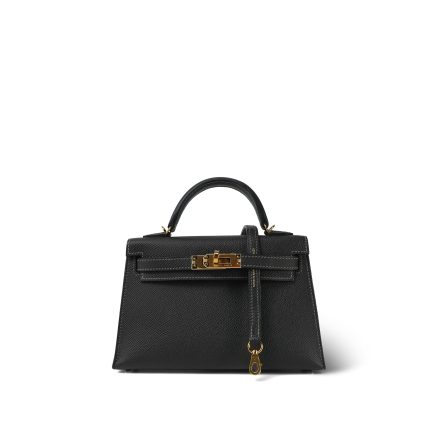 Mini Kelly Sellier Gris Graphite Veau Epsom Gold Plated U Stamp