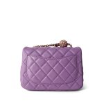22S Purple Lambskin Quilted Pearl Crush Mini Square Aged Gold Hardware - Image 5