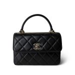 23B Black Trendy CC Lambskin Quilted Small Light Gold Hardware - Image 2