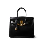 Birkin 30 Black Box Calfskin Gold Plated G Square Stamp - Image 3
