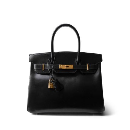 Birkin 30 Black Box Calfskin Gold Plated G Square Stamp