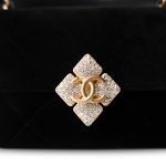 Black Velvet Strass Evening Bag Diamond Lock Flap Bag Aged GHW - Image 11
