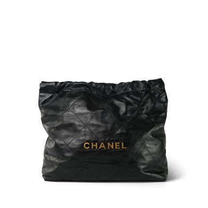 24P Black Crumpled Calfskin Quilted 22 Hobo Bag Medium Aged Gold Hardware