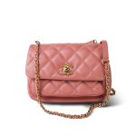 20C Pink Lambskin Quilted Top Handle Flap Aged Gold Hardware - Image 11