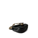 Black Calfskin Quilted Lady Handle Flap Card Holder on Chain Aged Gold Hardware - Image 12
