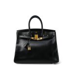 Birkin 35 Black Box Calfskin Gold Plated G Square Stamp - Image 8