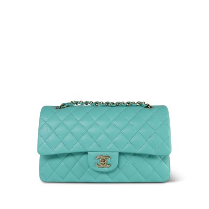 24C Tiffany Blue / Turquoise Caviar Quilted Classic Flap Medium Light Gold Hardware