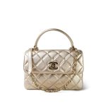 21S Gold Metallic Lambskin Quilted Trendy CC Small Light Gold Hardware - Image 8