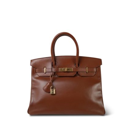 Birkin 35 Noisette Box Calfskin Gold Plated E Square Stamp