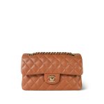 22S Caramel Lambskin Quilted Small Classic Flap Light Gold Hardware