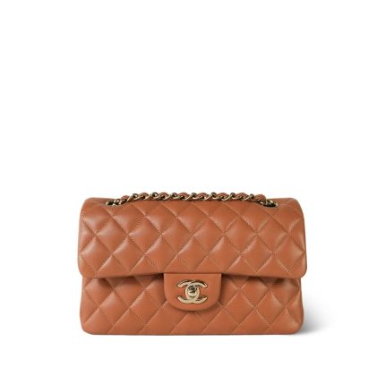 22S Caramel Lambskin Quilted Small Classic Flap Light Gold Hardware