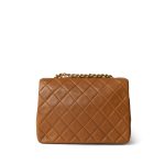 Vintage Caramel/Dark Brown Lambskin Quilted Square Flap Gold Hardware Mini - Image 3
