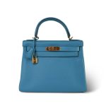 Kelly 28 Retourne Bleu Izmir Turquoise Veau Togo Gold Plated R Square Stamp - Image 21