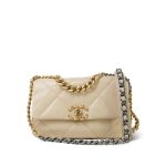 20A Light Beige Goatskin Quilted 19 Flap Small Mixed Hardware - Image 10
