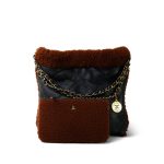 23B Navy Aged Lambskin Brown Sherling Quilted 22 Bag Small Aged Gold Hardware - Image 12