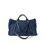 Navy Fringe Canvas Shopping Tote Silver Hardware - Image 8