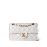 21P White Caviar Quilted Sweet Single Flap Bag Aged Gold Hardware