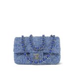 24P Blue White Tweed Quilted Mini Rectangular Flap Silver Hardware - Image 4