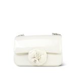 White Patent Camellia Single Flap Bag Silver Hardware