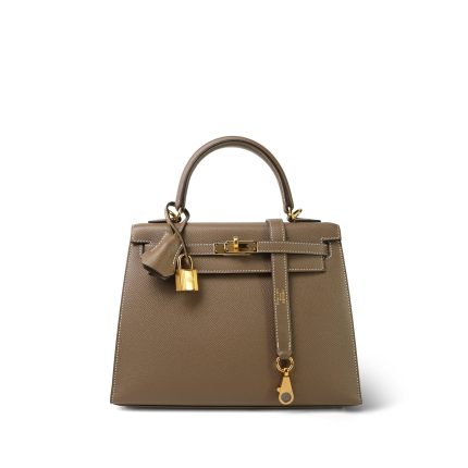 Kelly Sellier 25 Etoupe Epsom Gold Plated D Stamp