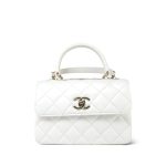 24C White Lambskin Quilted Lacquered Trendy CC Mini Light Gold Hardware