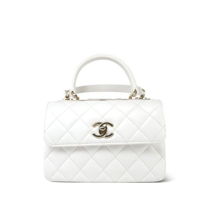 24C White Lambskin Quilted Lacquered Trendy CC Mini Light Gold Hardware