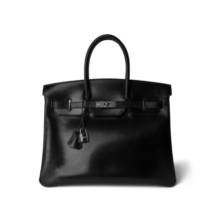 Birkin 35 Black Box Calfskin Palladium Plated F Square Stamp