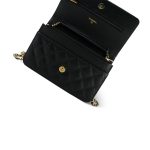 Black Caviar Quilted Wallet on Chain (WOC) Gold Hardware - Image 11
