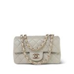 Grey Lambskin Quilted Mini Rectangular Flap Light Gold Hardware - Image 5