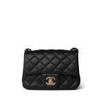 Black Lambskin Quilted Pearl Crush Mini Square Flap Light Gold Hardware - Image 4