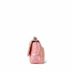 Pink Iridescent Calfskin Quilted 19 Flap Small Mixed Hardware - Image 3