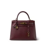 Kelly 28 Rouge H Epsom Sellier Gold Plated X Stamp