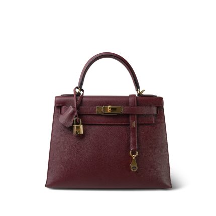 Kelly 28 Rouge H Epsom Sellier Gold Plated X Stamp