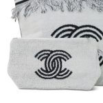 White/Black Terry Cloth Quilted CC Beach Tote with Towel Set - Image 15