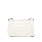 White Patent Camellia Single Flap Bag Silver Hardware - Image 4