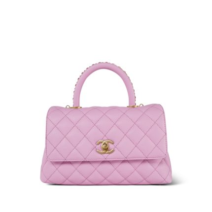 23P Lilac/ Pink Caviar Quilted Small Coco Chain Handle Aged Gold Hardware