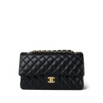 Black Lambskin Quilted Classic Flap Medium Gold Hardware