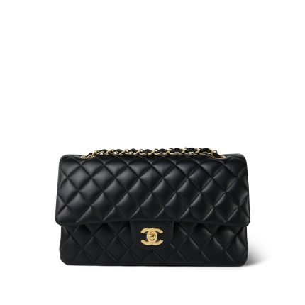 Black Lambskin Quilted Classic Flap Medium Gold Hardware