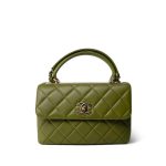 Dark Green Lambskin Quilted Trendy CC Small Light Gold Hardware