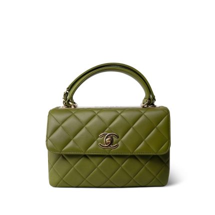 Dark Green Lambskin Quilted Trendy CC Small Light Gold Hardware