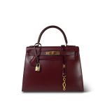 Kelly 28 Box Calfskin Rouge H Gold Plated R Circle Stamp