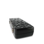 Black White CC Acrylic Minaudiere Box Clutch On Chain Silver Hardware - Image 7
