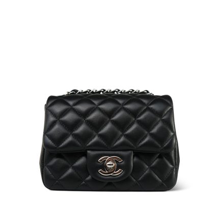 Black Caviar Quilted Square Flap Mini Silver Hardware