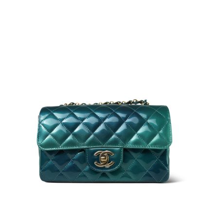 23P Multi-Tone Green Patent Quilted Mini Rectangular Flap Light Gold Hardware