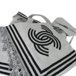 White/Black Terry Cloth Quilted CC Beach Tote with Towel Set - Image 5