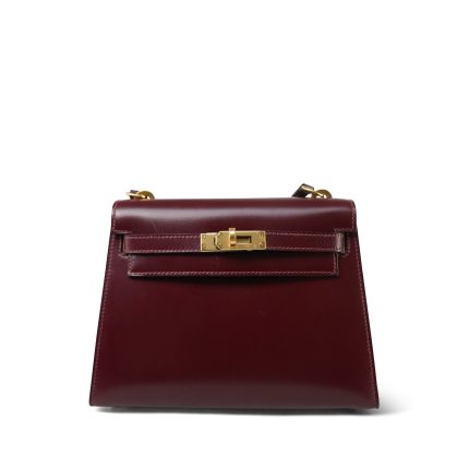 Mini Kelly 20 Rouge H Box Calfskin Gold Plated R Circle Stamp